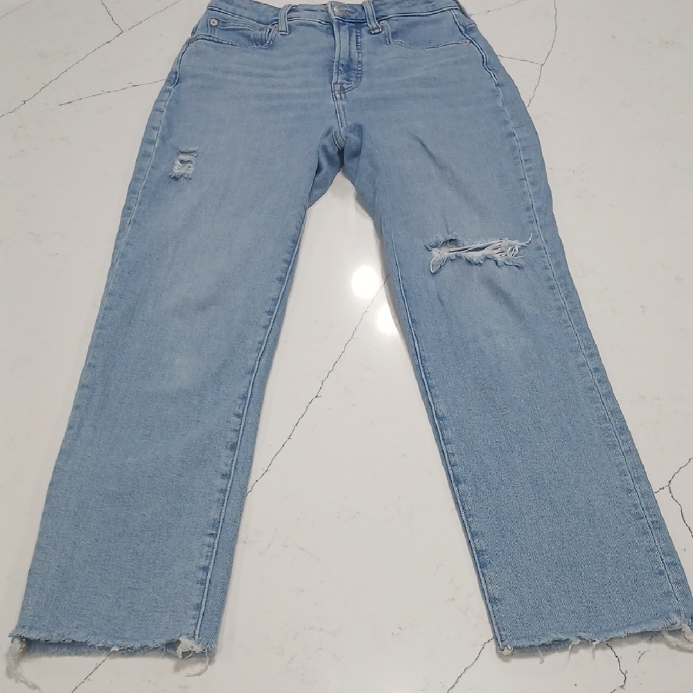 Madewell Blue Straight Leg Distressed Jeans Sz 25 Pre-owned